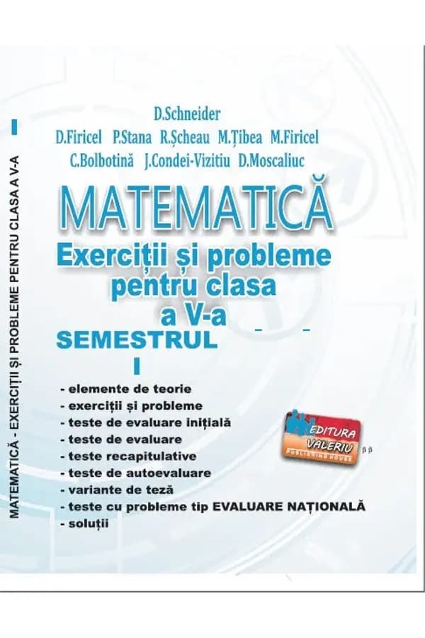 Coperta cărții Matematică. Exerciții și probleme. Clasa a V-a, semestrul I